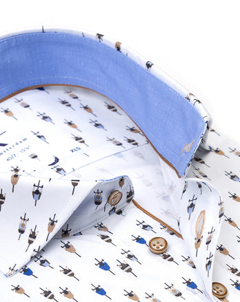 Extra lange Ärmel. Rennrad-Print Stretch-Shirt 014 - Blue