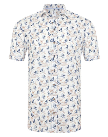 Korte mouwen surfprint linnenmix overhemd 014 - Blue