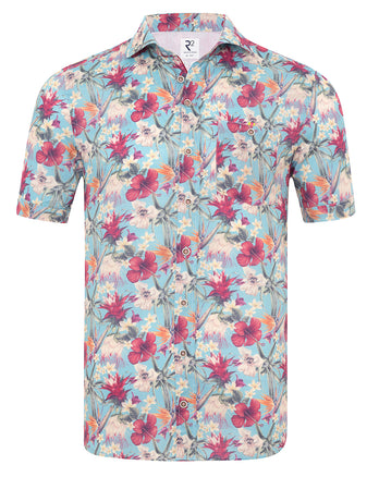 Korte mouwen bloemenprint viscose overhemd 073 - Multicolour