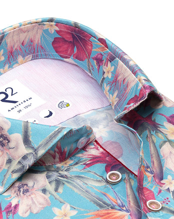 Korte mouwen bloemenprint viscose overhemd 073 - Multicolour
