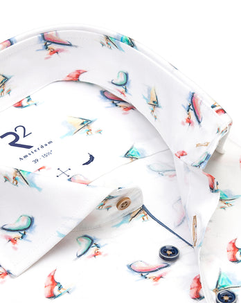 Korte mouwen surfprint stretch overhemd 073 - Multicolour