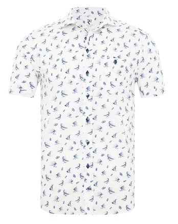 Korte mouwen surfprint stretch overhemd 014 - Blue