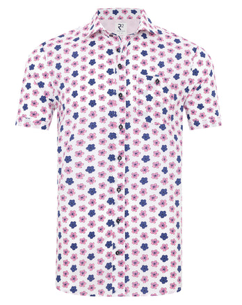 Short-sleeve floral print cotton shirt 073 - Multicolour