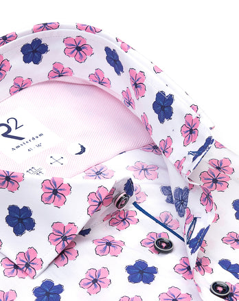 Short-sleeve floral print cotton shirt 073 - Multicolour