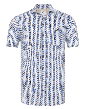 Chemise à manches courtes en coton imprimé voiture 014 - Blue