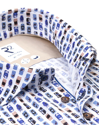 Chemise à manches courtes en coton imprimé voiture 014 - Blue