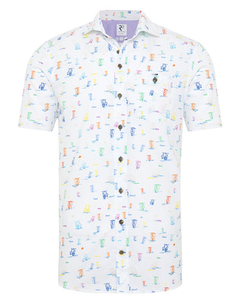 Chemise à manches courtes en coton imprimé scooter italien 073 - Multicolour