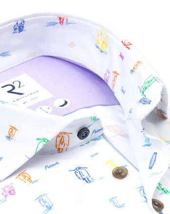 Chemise à manches courtes en coton imprimé scooter italien 073 - Multicolour