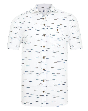 Short-sleeve boat print coton shirt 073 - Multicolour