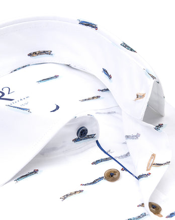 Short-sleeve boat print coton shirt 073 - Multicolour