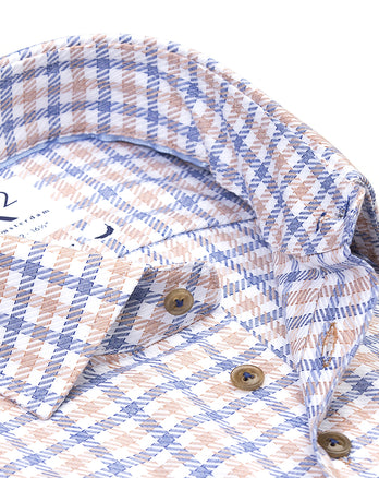 Chemise à manches courtes en coton à carreaux 045 - Beige