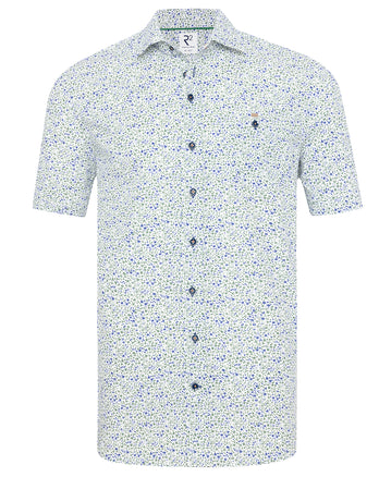 Short-sleeve floral print cotton shirt 074 - Green
