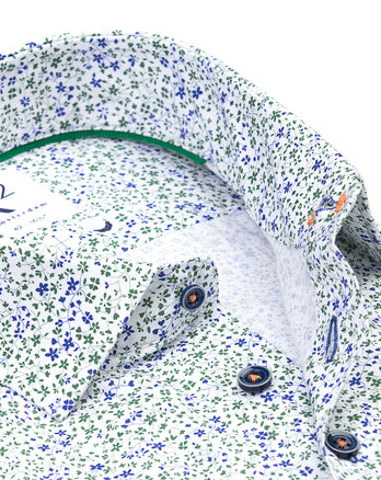 Short-sleeve floral print cotton shirt 074 - Green