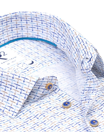 Chemise à manches courtes en coton imprimé 014 - Blue