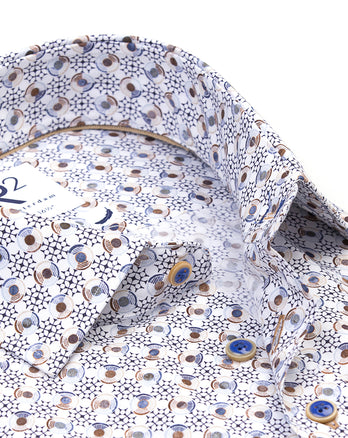 Chemise à manches courtes en coton imprimé 045 - Beige