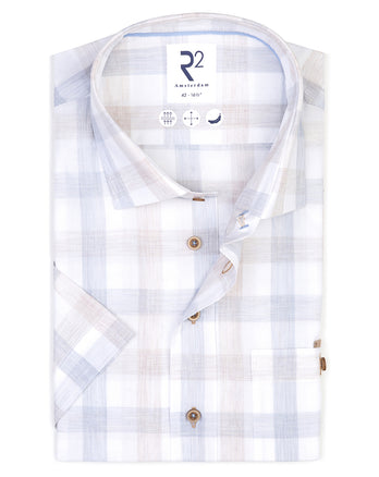 Chemise à manches courtes en coton à carreaux 045 - Beige