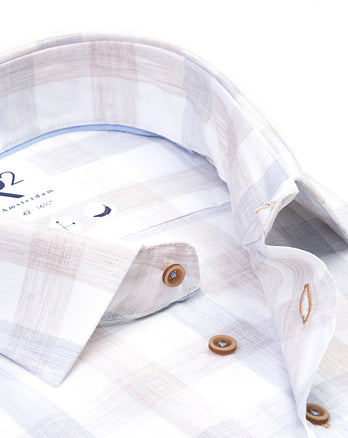 Chemise à manches courtes en coton à carreaux 045 - Beige