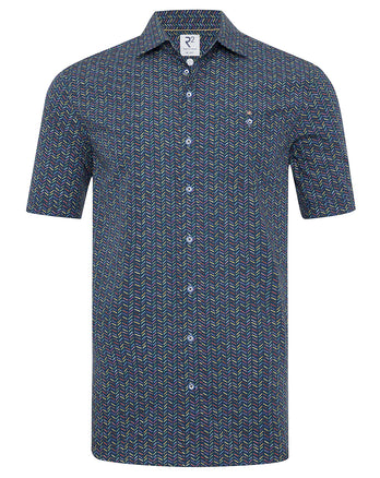 Chemise à manches courtes en coton imprimé batterie de bicyclettes 010 - Navy