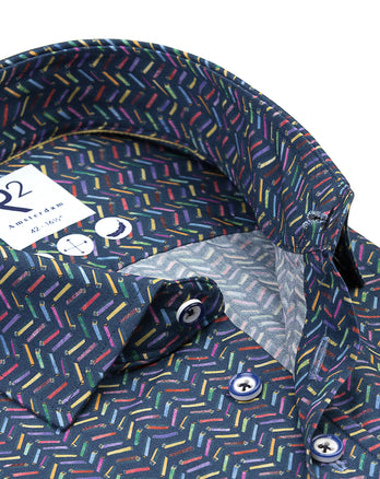 Chemise à manches courtes en coton imprimé batterie de bicyclettes 010 - Navy