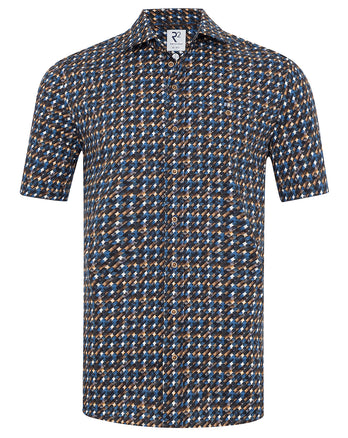 Korte mouwen print stretch overhemd 014 - Blue