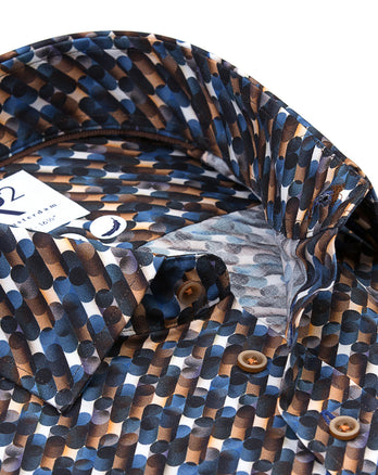 Korte mouwen print stretch overhemd 014 - Blue