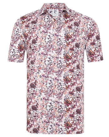 Korte mouwen bloemenprint tencelmix overhemd 087 - Pink