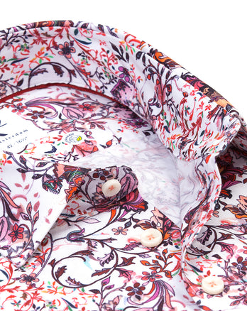 Korte mouwen bloemenprint tencelmix overhemd 087 - Pink