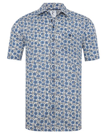 Chemise à manches courtes en coton imprimé floral Liberty 014 - Blue
