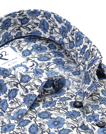 Chemise à manches courtes en coton imprimé floral Liberty 014 - Blue