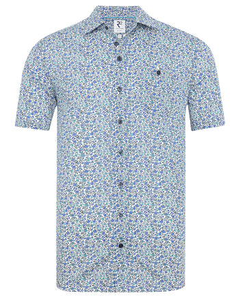 Chemise à manches courtes en coton imprimé floral Liberty 014 - Blue