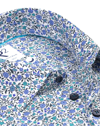 Chemise à manches courtes en coton imprimé floral Liberty 014 - Blue