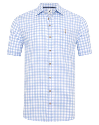Korte mouwen geruit katoenen overhemd 018 - Light blue