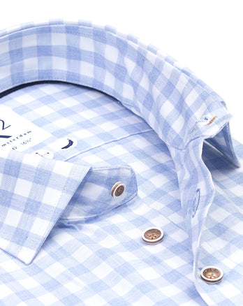 Korte mouwen geruit katoenen overhemd 018 - Light blue