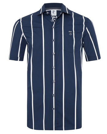 Korte mouwen gestreept katoenen overhemd 010 - Navy