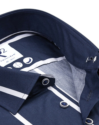 Korte mouwen gestreept katoenen overhemd 010 - Navy