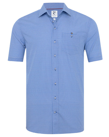 Korte mouwen print katoenen overhemd 012 - Kobalt