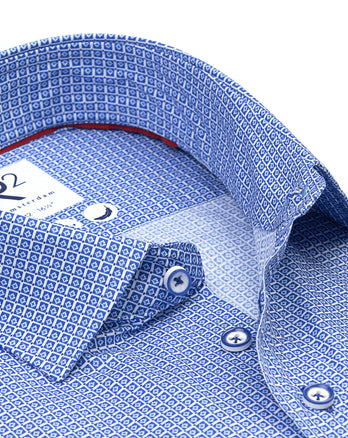 Korte mouwen print katoenen overhemd 012 - Kobalt