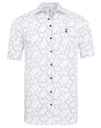 Short-sleeve single line coffee cup print cotton shirt 014 - Blue