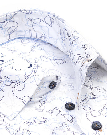 Short-sleeve single line coffee cup print cotton shirt 014 - Blue