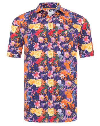 Korte mouwen bloemenprint tencelmix overhemd 073 - Multicolour