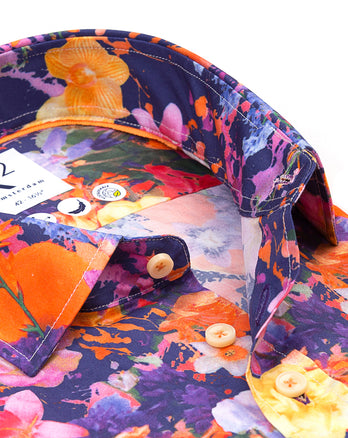 Korte mouwen bloemenprint tencelmix overhemd 073 - Multicolour