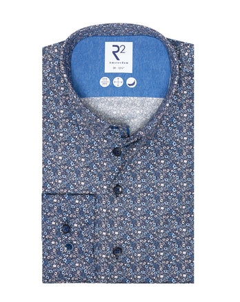 Chemise en coton à imprimé floral 014 - Blue