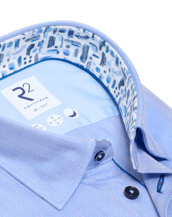 Herringbone cotton shirt 014 - Blue