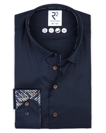 Extra lange Ärmel. 2 PLY Bio-Baumwollhemd 010 - Navy