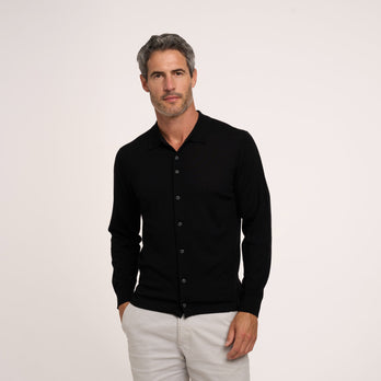 100% Merino wool knitshirt 020 - Black