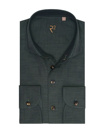 R2 Premium herringbone flannel cotton shirt 070 - Dark green