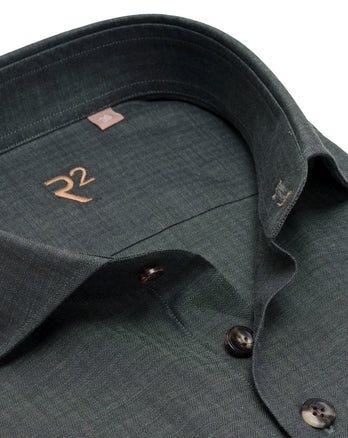R2 Premium herringbone flannel cotton shirt 070 - Dark green