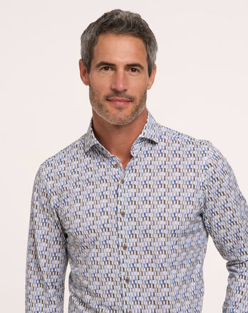 Kussenprint knitted overhemd 014 - Blue