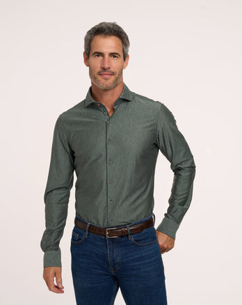 Travel shirt herringbone 070 - Dark green