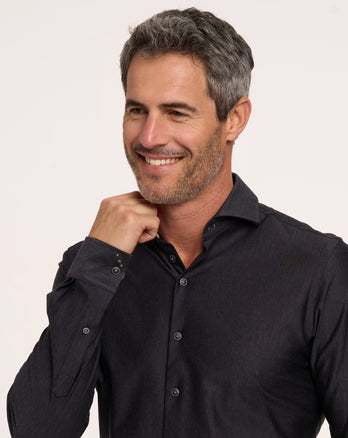 Travel shirt herringbone 020 - Black